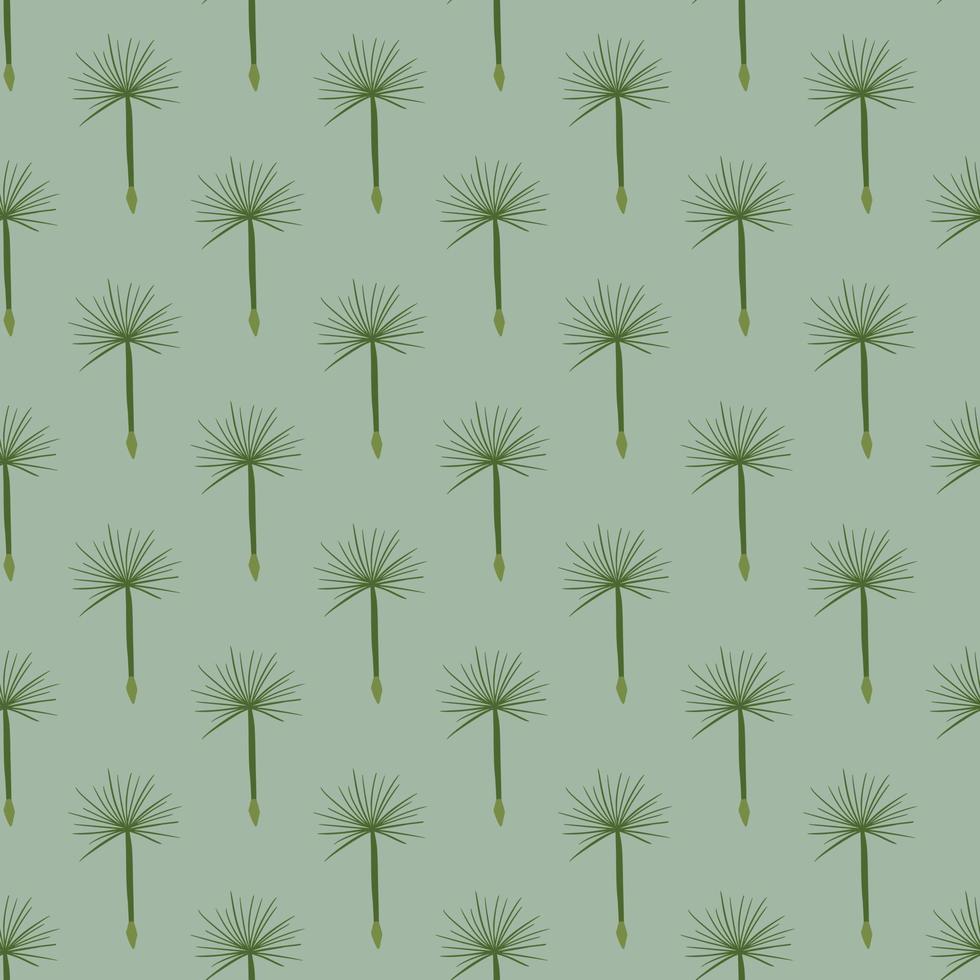 Dark tones seamless pattern with green colored dandelion ornament. Blue background. Doodle artwork. vector