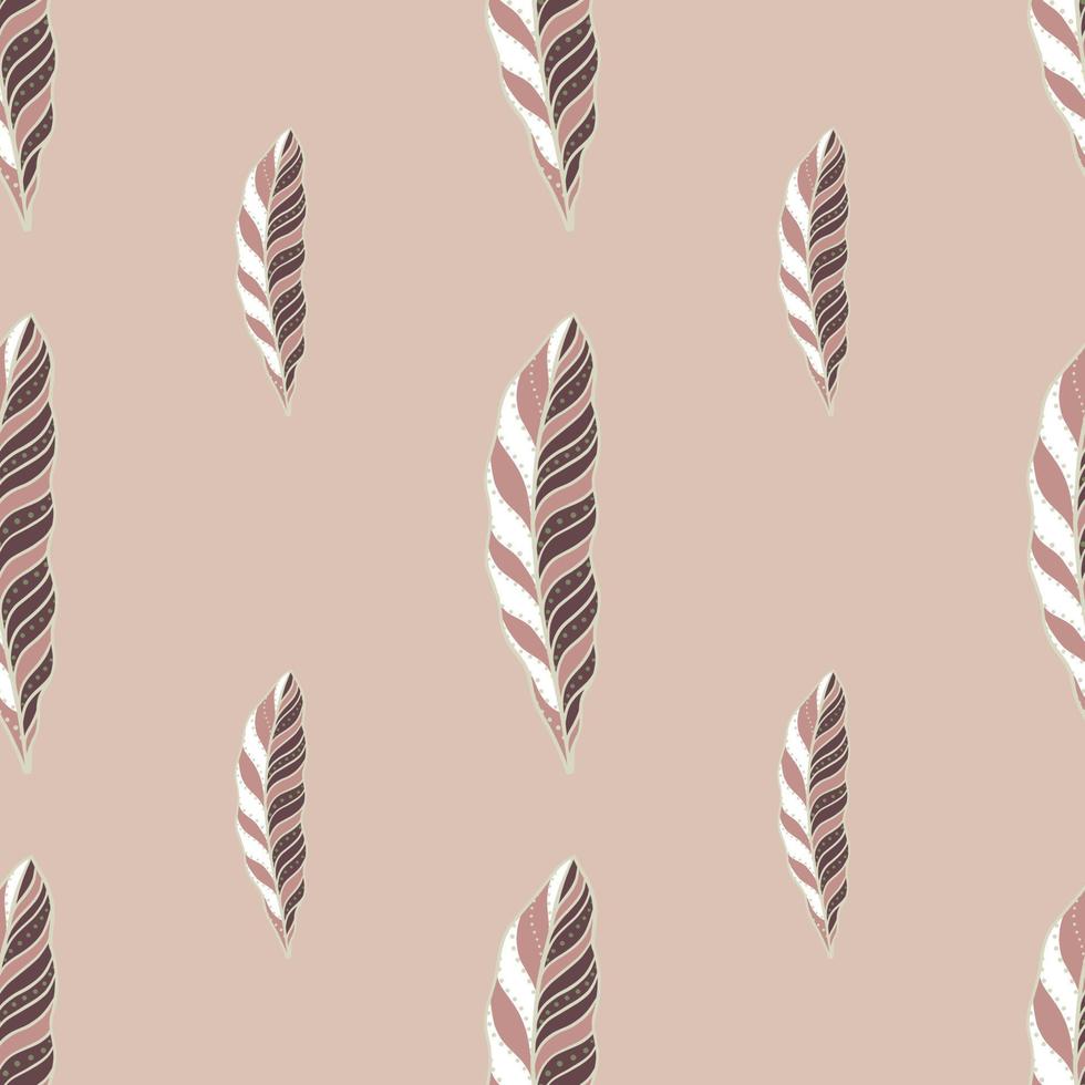 Minimalistic style seamless pattern with creative feather silhouettes print. Lilac pale background. vector