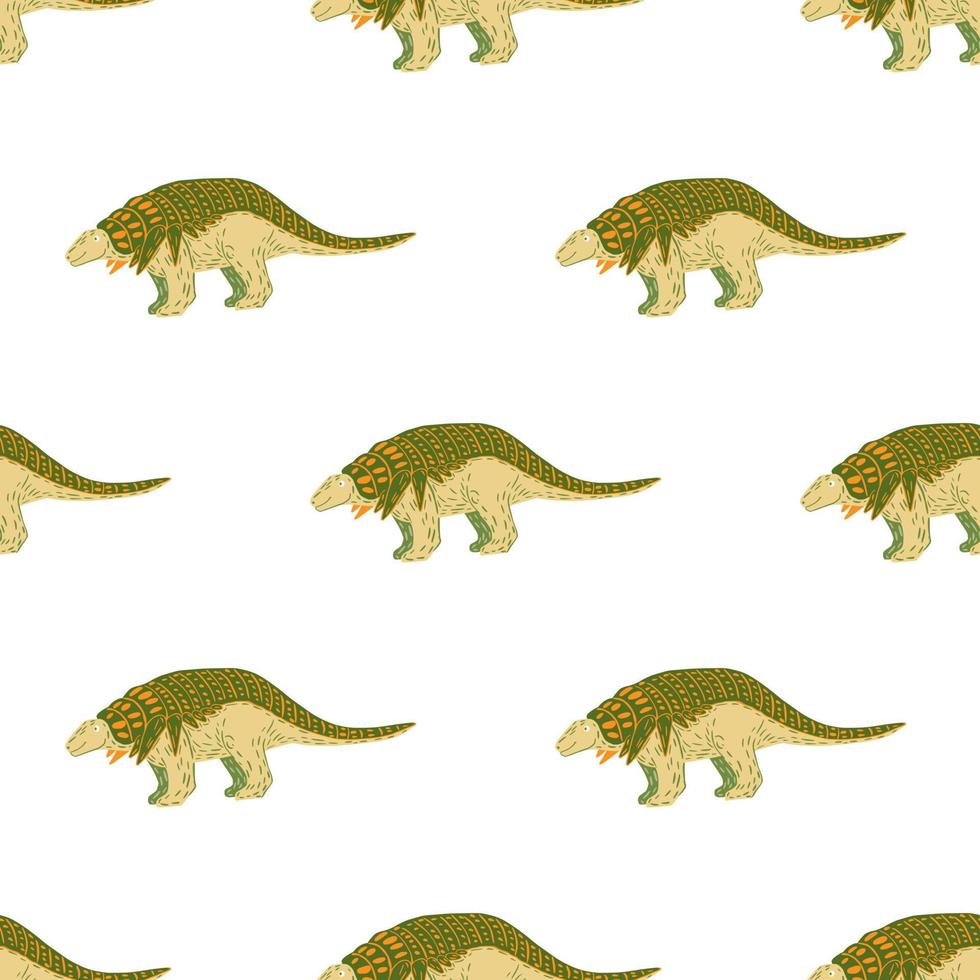 Isolated seamless pattern with jurassic dinosaurs silhouettes. Ankylosaurs green isolated backdrop. vector