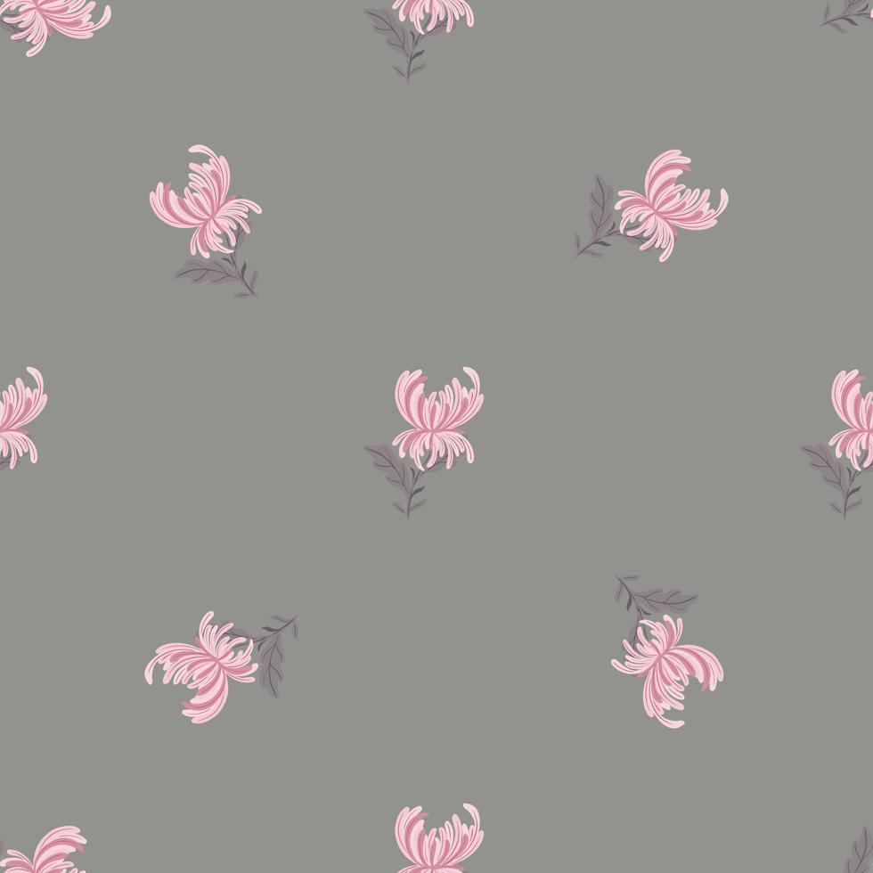 patrón sin costuras de estilo minimalista con pequeñas formas de flores de crisantemo rosa. fondo gris vector