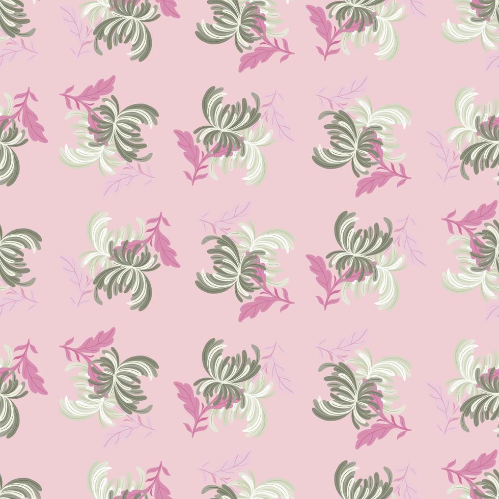 Nature seamless pattern with random chrysanthemum flowers print. Pink pastel light background. vector