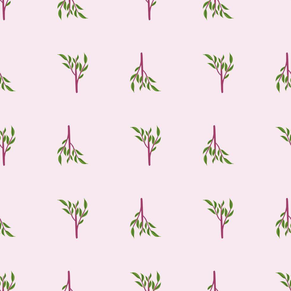 Nature flora seamless pattern with hand drawn green leaf branches shapes. Light background. Doodle print. vector