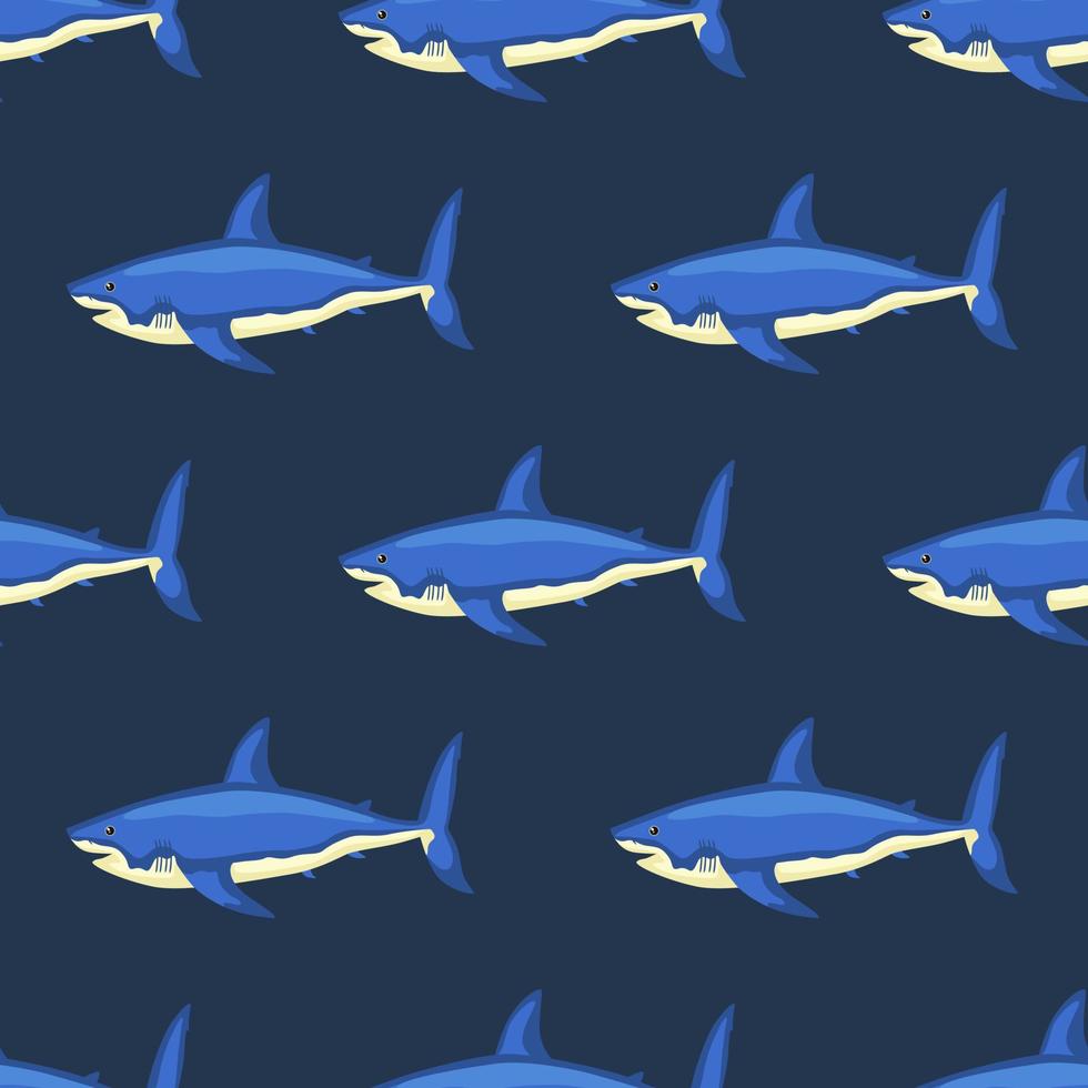 Seamless pattern shark on dark blue background. Texture of marine fish for any purpose. vector