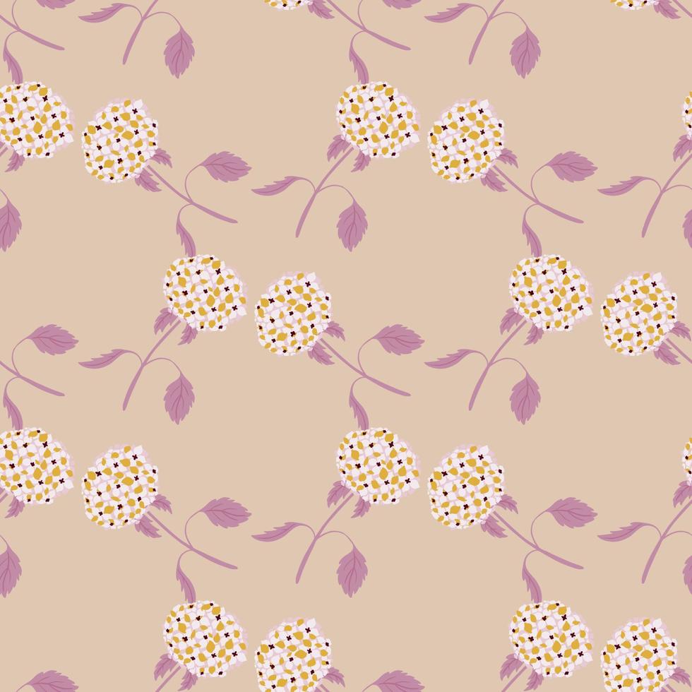 Cute summer seamless pattern with doodle hydrangea flowers silhouettes. Pastel pink background. vector