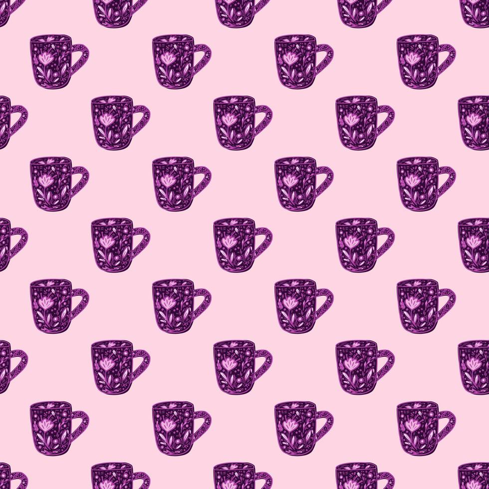 Cute mugs seamless pattern. Background of teatime. vector