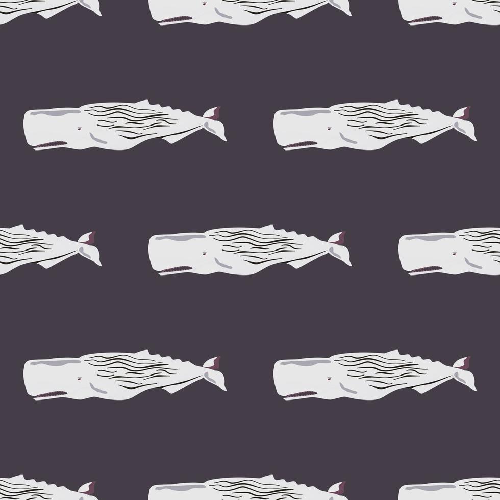 Seamless pattern cachalot on purple background. Template of cartoon character of ocean for fabric. vector