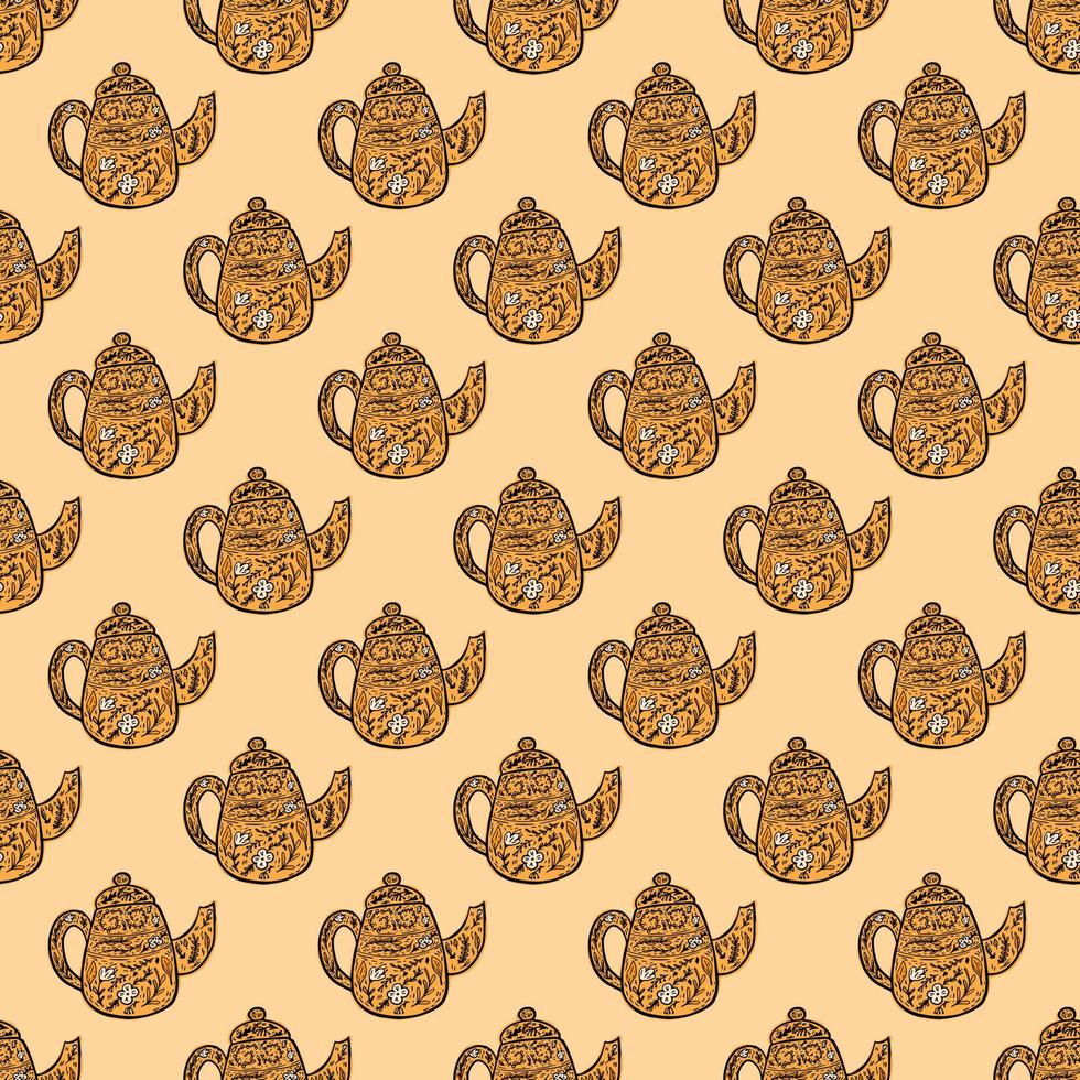 Vintage teapots seamless pattern. Background of teatime in hand drawn style. vector