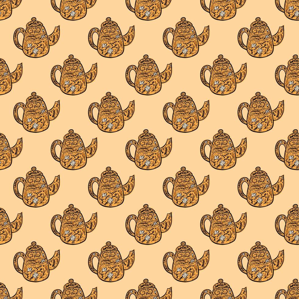 Vintage teapots seamless pattern. Background of teatime in hand drawn style. vector