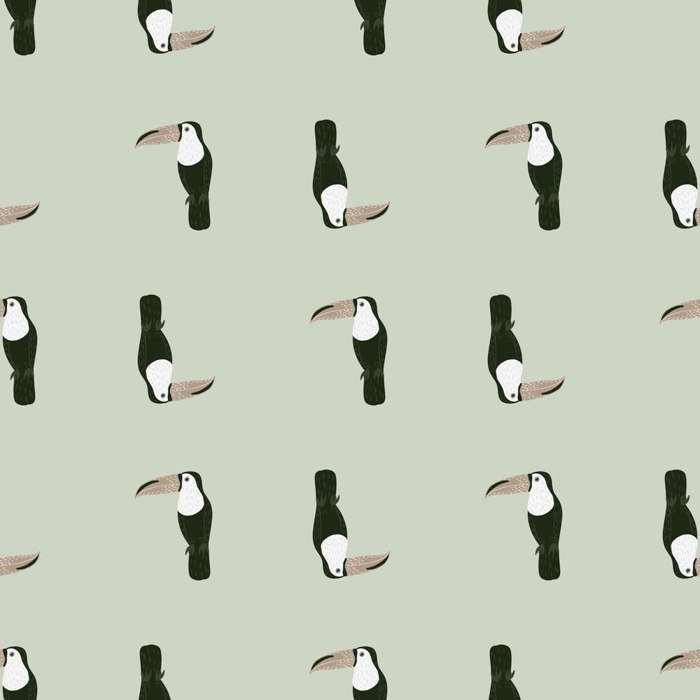 Abstract zoo seamless pattern with black simple toucan bird silhouettes. Grey background. Creative backdrop. vector