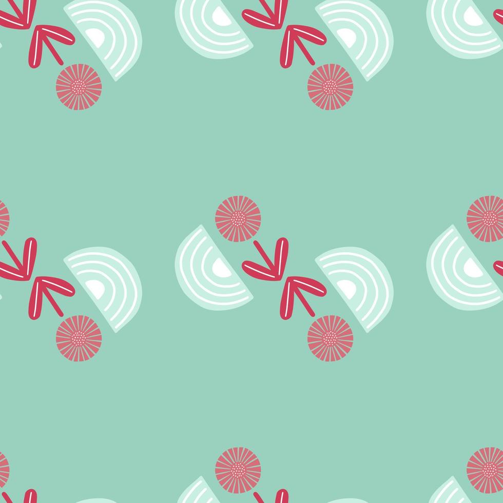Seamless pattern abstract flowers on turquoise background. Minimalist pink textured of plants for textile design. vector