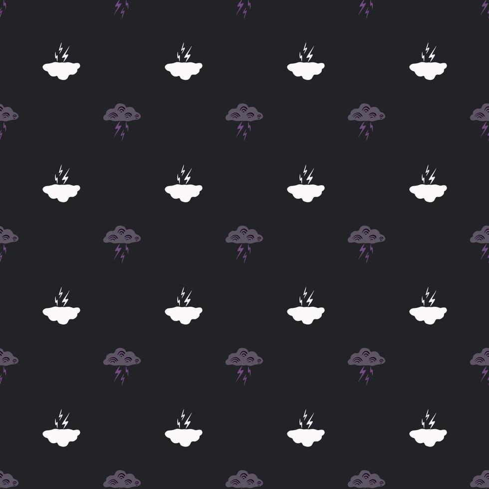 Clouds with lightning of seamless pattern. Cute hand drawn background. vector