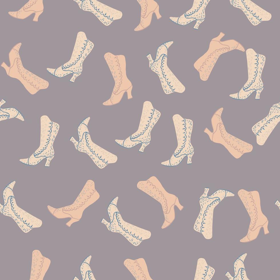 Random seamless abstract pattern with pink and purple pastel boots. Modern fashion artwork. vector