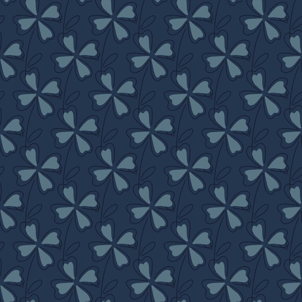 patrón decorativo abstracto sin fisuras con adorno de hoja de trébol botánico. fondo oscuro azul marino. vector