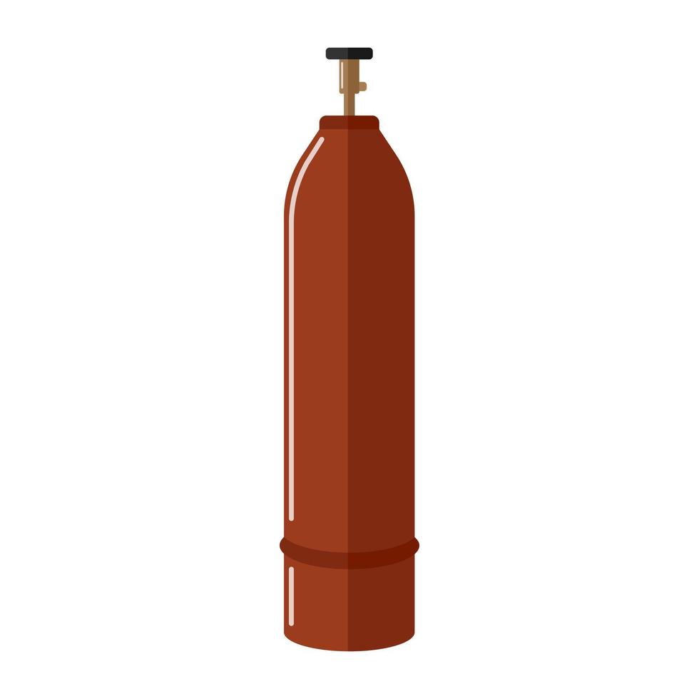 Long gas cylinder isolated on white background. Contemporary canister fuel storage. Brown propane bottle icon container in flat style vector