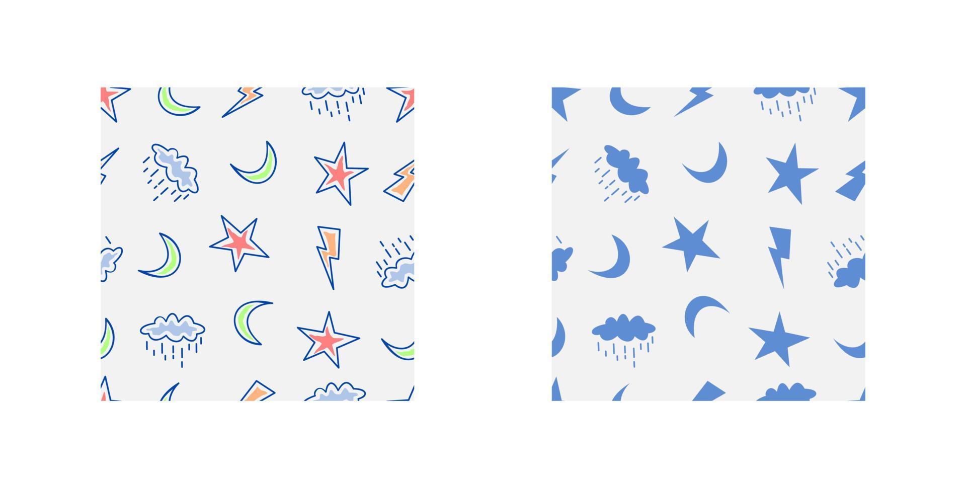Seamless star, rain and moon pattern vector illustration
