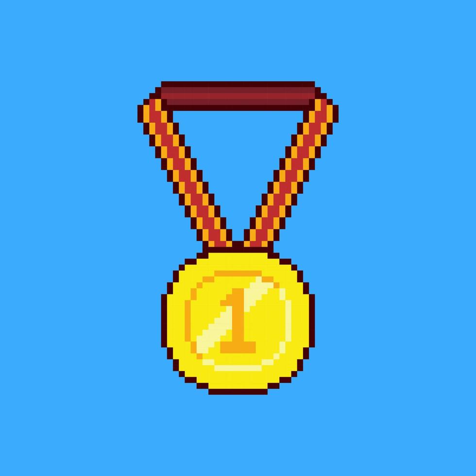 medalla de oro en diseño de pixel art vector