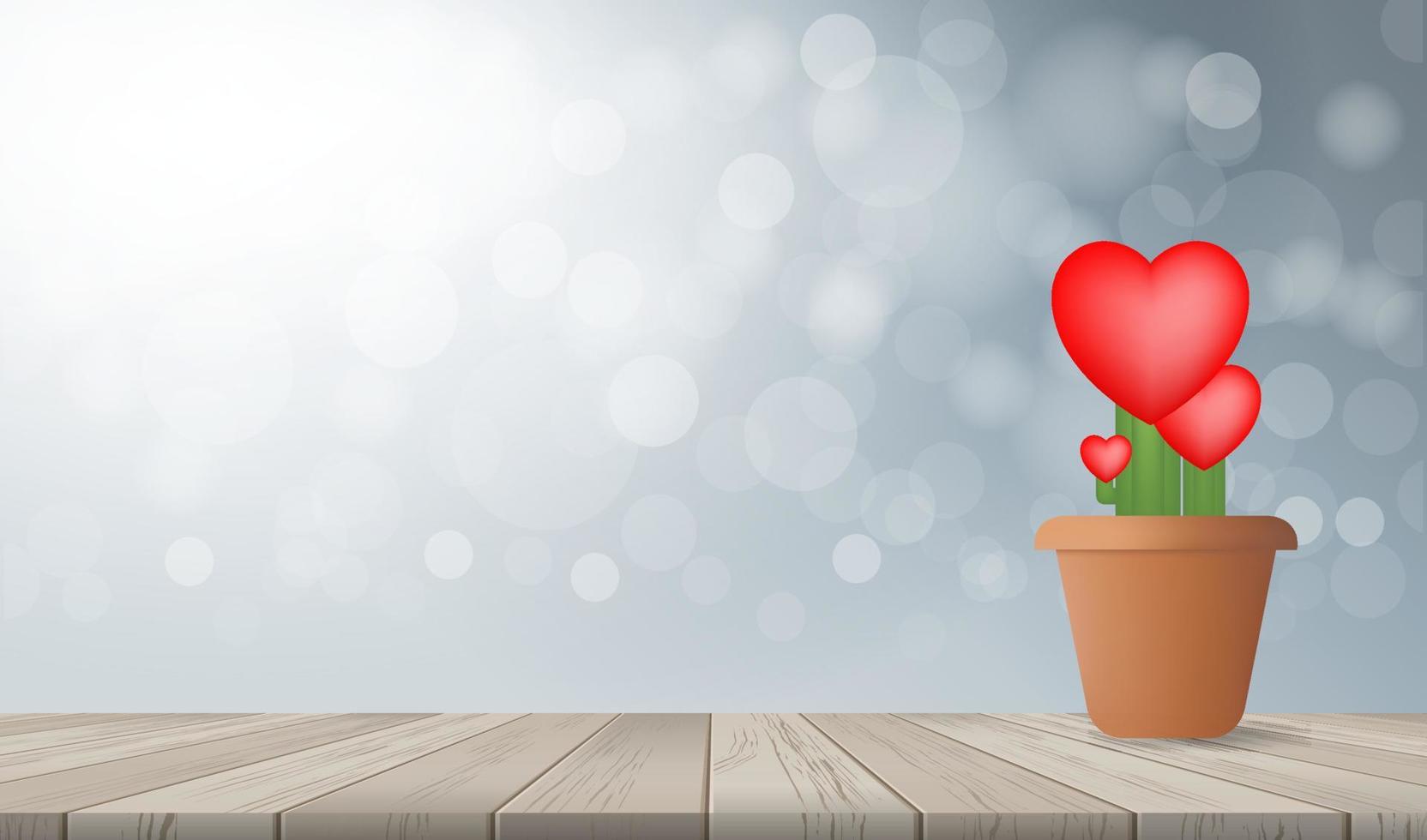 Tree of hearts on wooden floor. Abstract sign and symbol of flower in pot for valentines' day. Flower of red heart for template design. Vector. vector