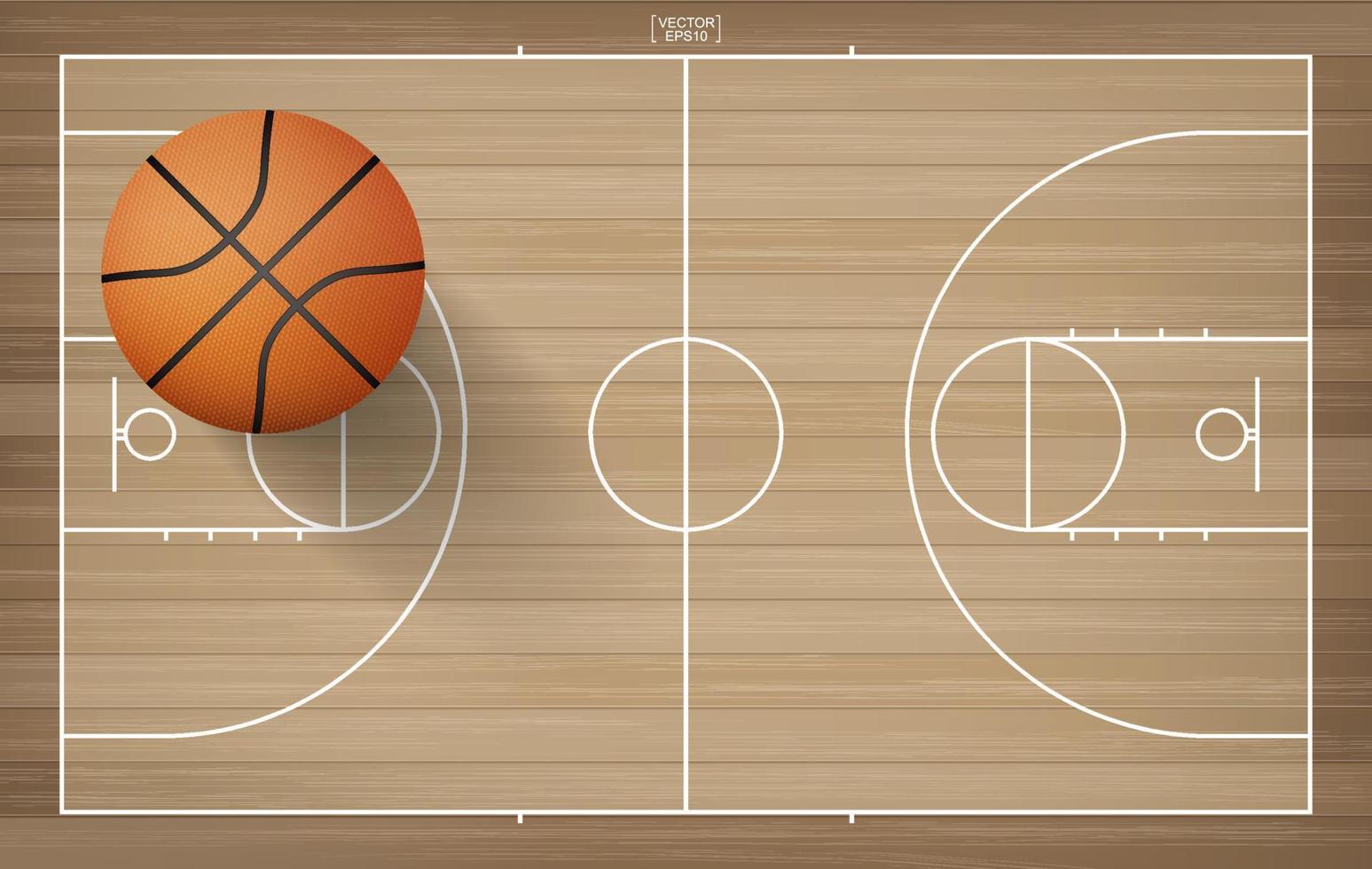 Basketball ball in basketball court area. With wooden pattern background. Vector. vector