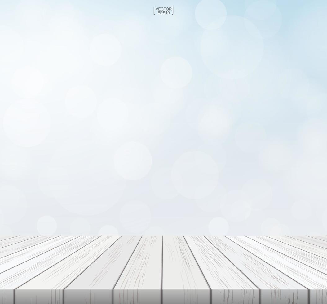 Table top background with perspective of wooden pattern and texture. Terrace with light blurred bokeh used for montage or display product. Vector. vector