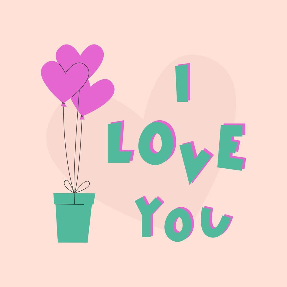 I love you greeting card with heart shaped balloons vector