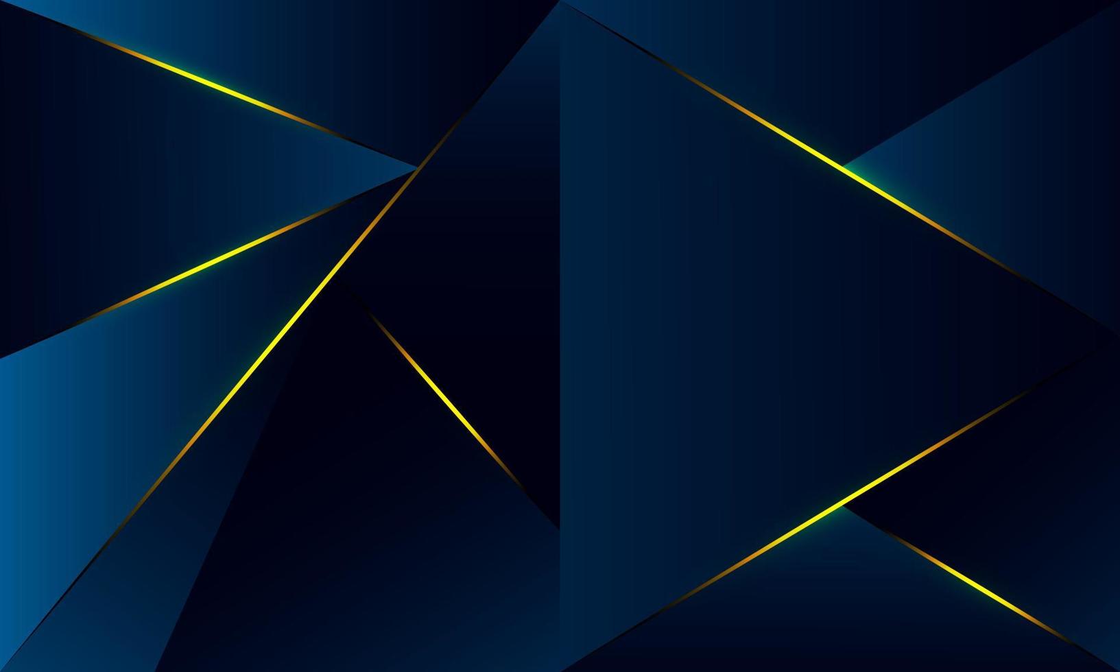 Abstract blue polygon triangles shape pattern background with golden line and lighting effect luxury style. Illustration Vector design digital technology concept.