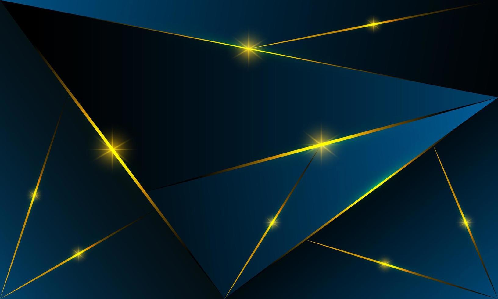 Abstract blue polygon triangles shape pattern background with golden line and lighting effect luxury style. Illustration Vector design digital technology concept.