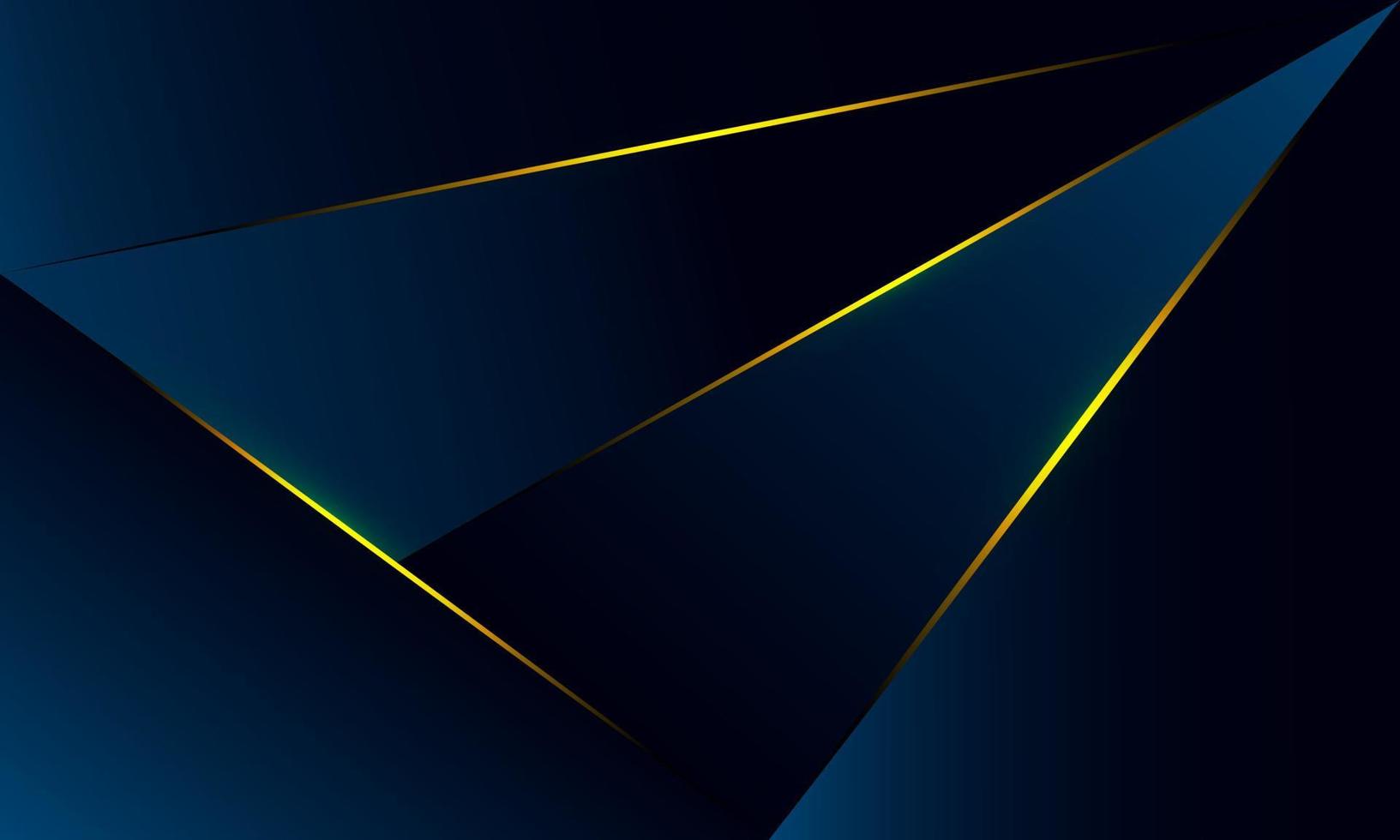 Abstract blue polygon triangles shape pattern background with golden line and lighting effect luxury style. Illustration Vector design digital technology concept.
