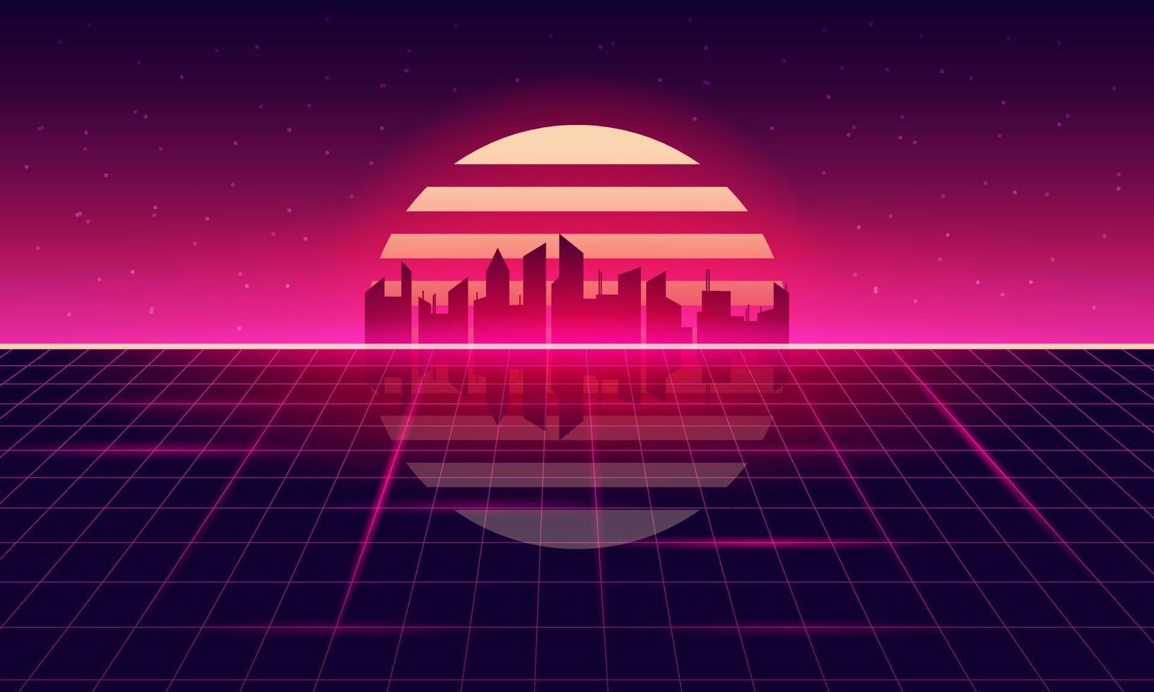 paisaje de cuadrícula futurista de fondo de ciencia ficción retro, años 90. vector