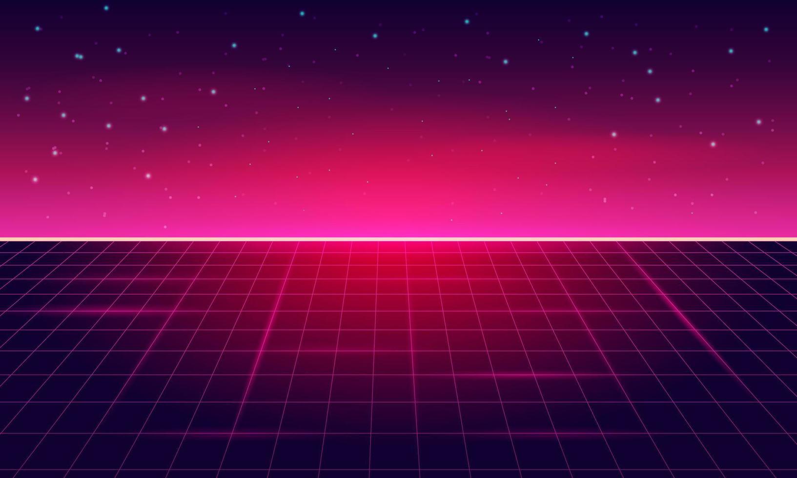 Retro Sci-Fi Background Futuristic Grid landscape , 90's . vector