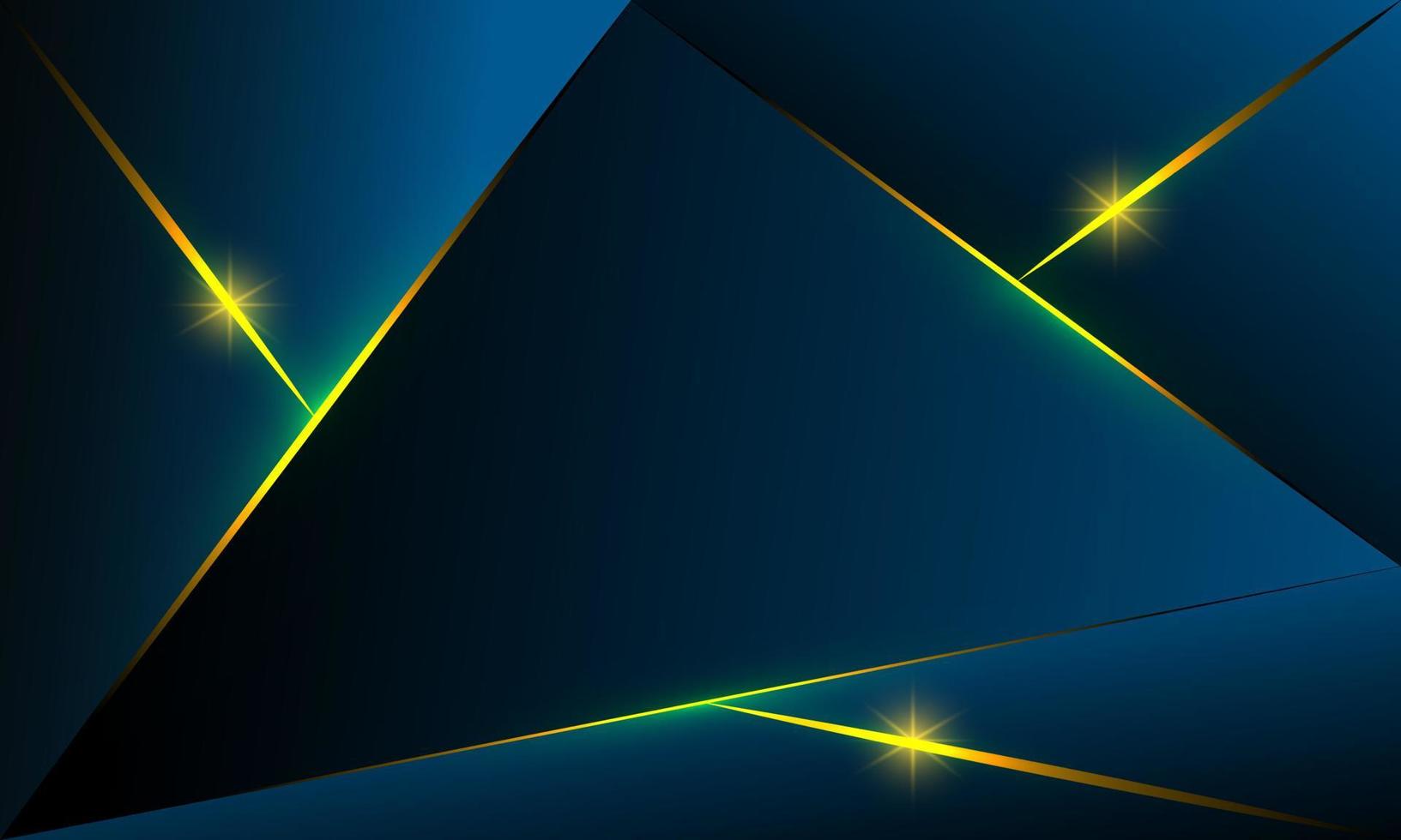 Abstract blue polygon triangles shape pattern background with golden line and lighting effect luxury style. Illustration Vector design digital technology concept.