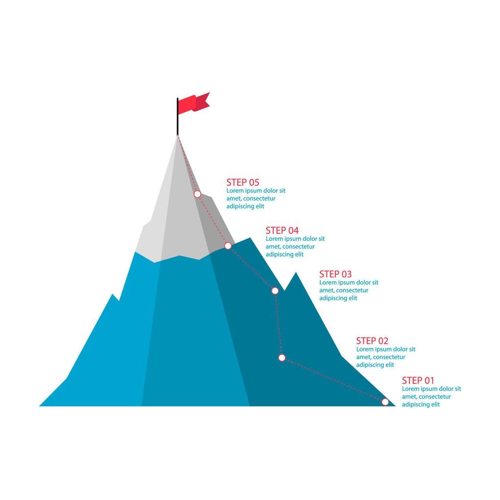 5 Steps to success infographics. Road to goal , move up, motivation. Path to the target's achievement vector