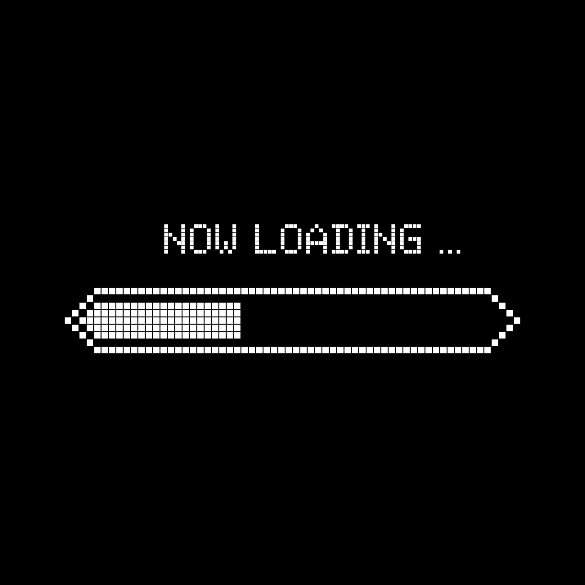 White retro loading 8 bit on black background. Now load bar ...