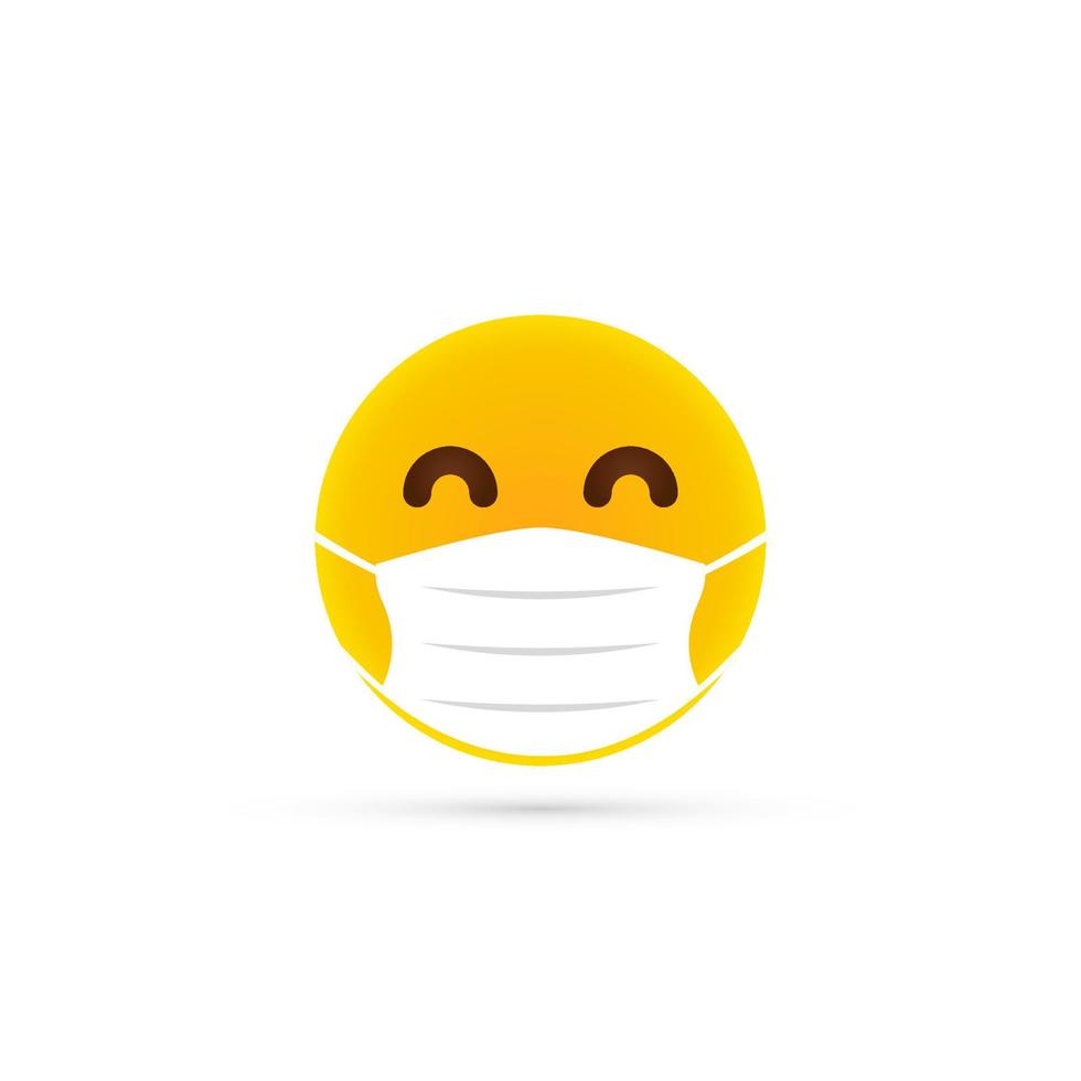 Yellow emoji with protective medical mask. Protection during virus. Vector