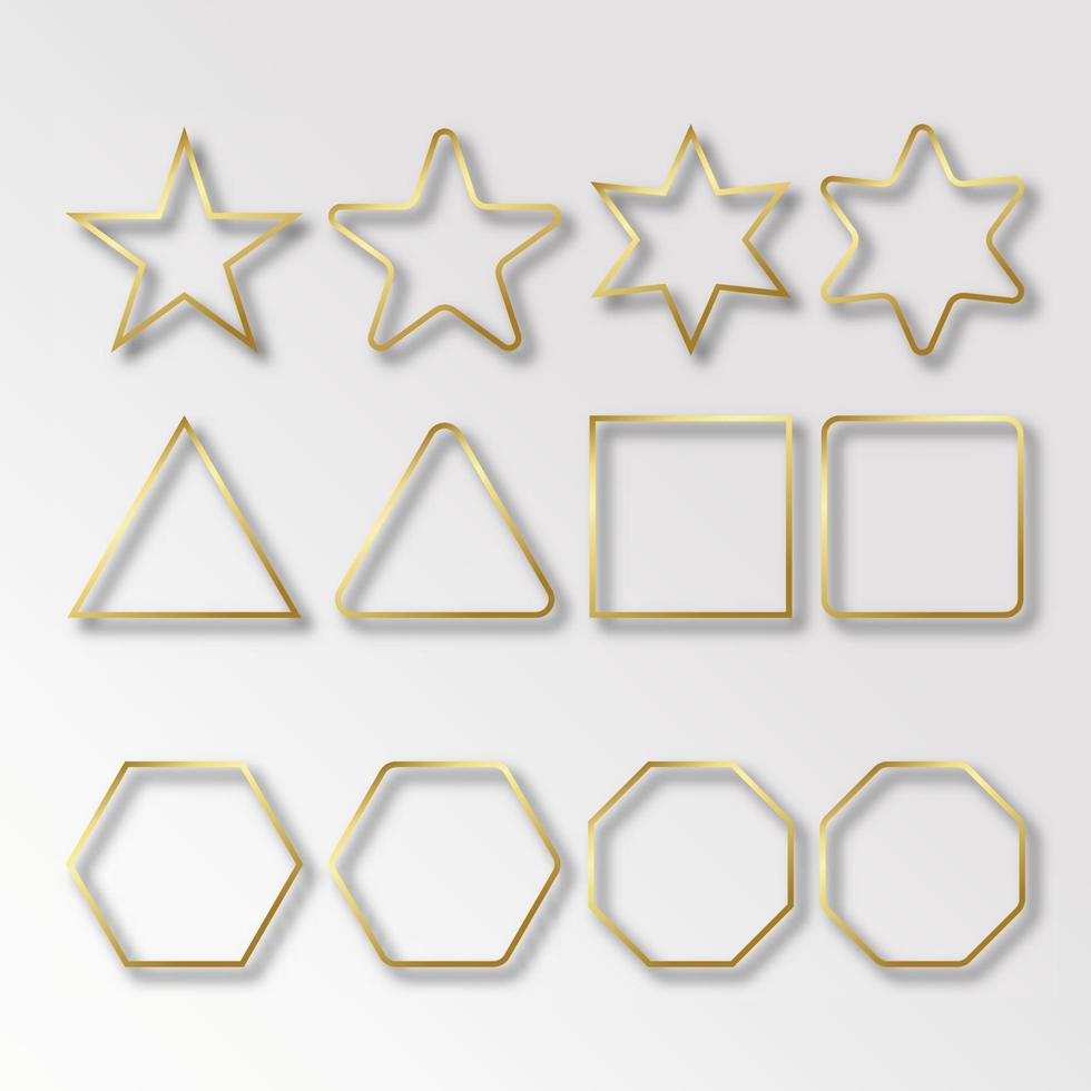 Realistic collection golden geometric figures on white background. 3d geometric shapes with shadow vector