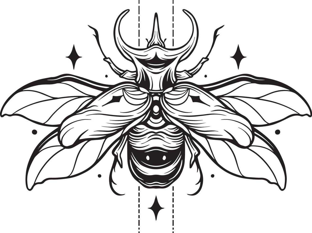 horn beetle hand drawn vector illustration