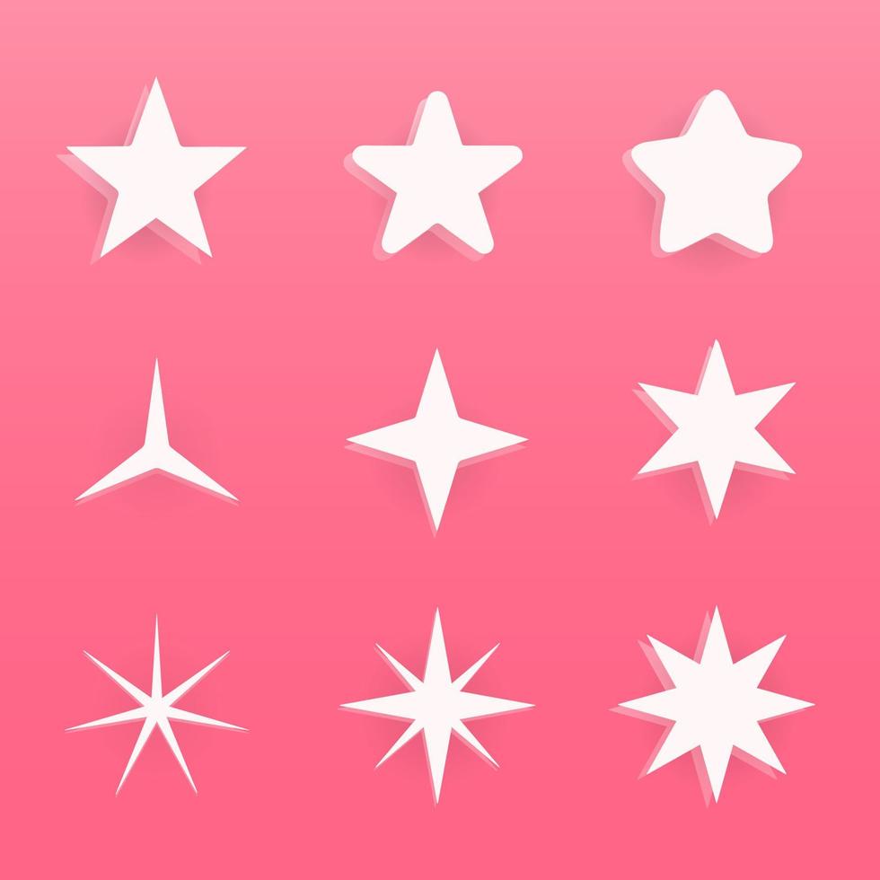 elegante colección de fondo de estrellas. conjunto de ilustración de vector de estrella sobre fondo rosa