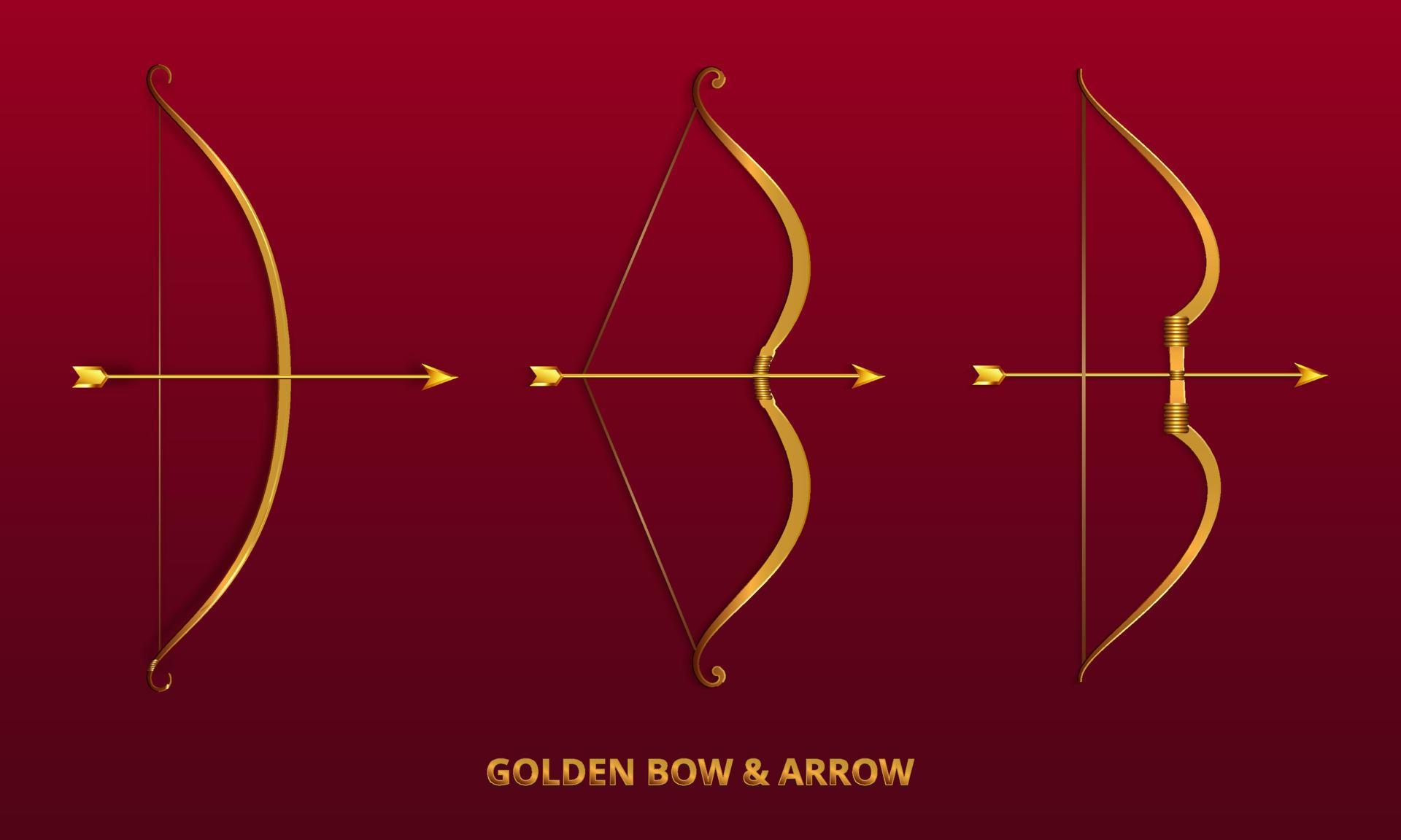 Collection of golden bow and arrow. set of shinny bow and arrow vector