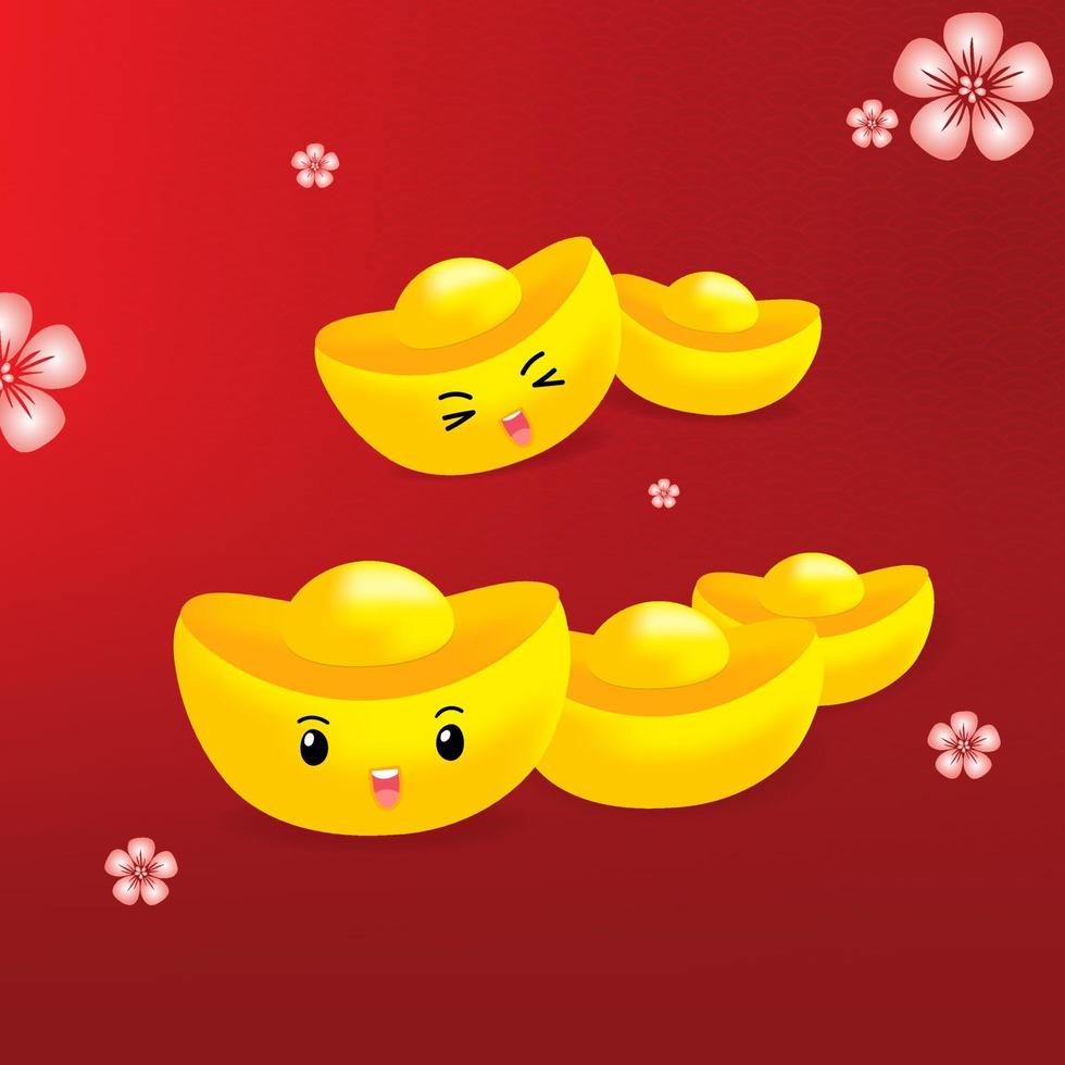 dibujos animados de lingotes de oro chino feliz. el personaje de dibujos animados del lingote de oro chino significa símbolos de riqueza y prosperidad. vector