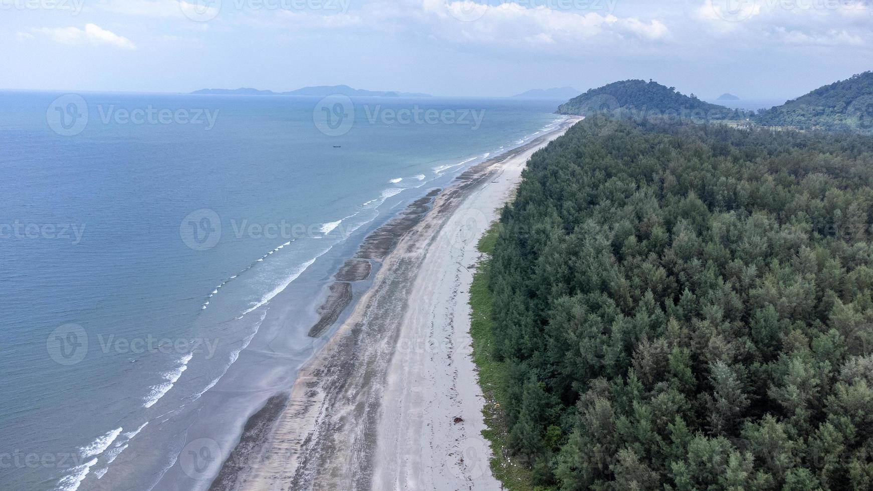 Beautiful sea at Laem Son National park, Ranong, Thailand. In area of local fishing port and background of beautiful nature shore by aerial view from drone. photo