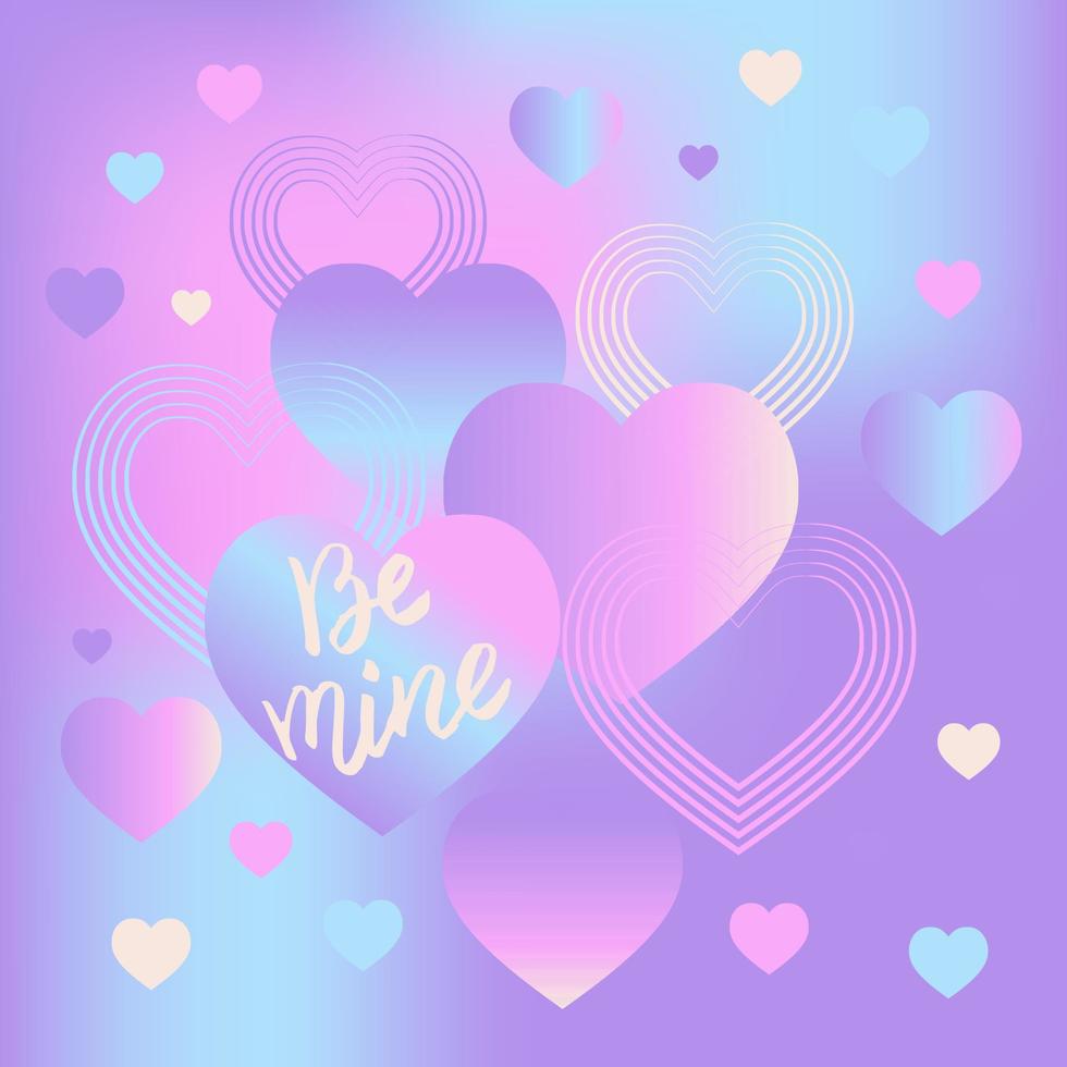 Heart valentine icon set on pink, blue gradient background vector