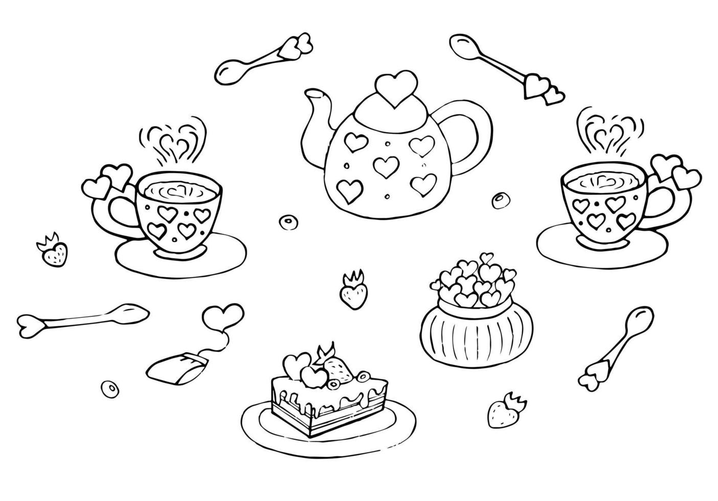 Hand drawn doodle Tea time icon set vector