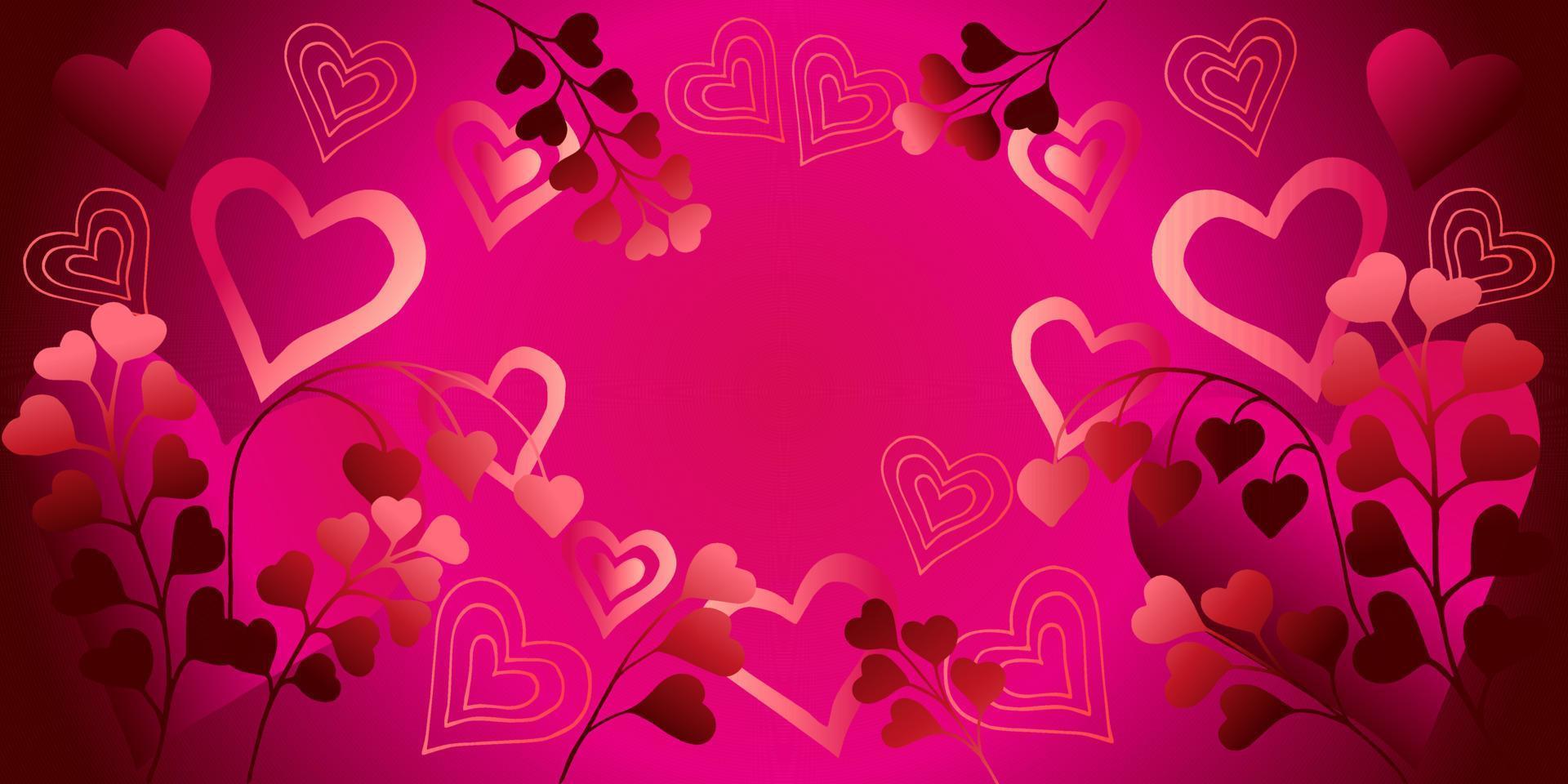 Beautiful hand-draw hearts on a pink background vector