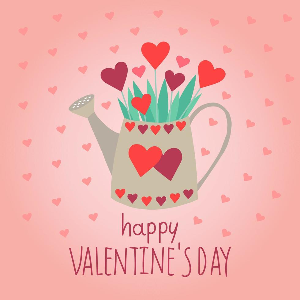 A watering can from which hearts grow vector