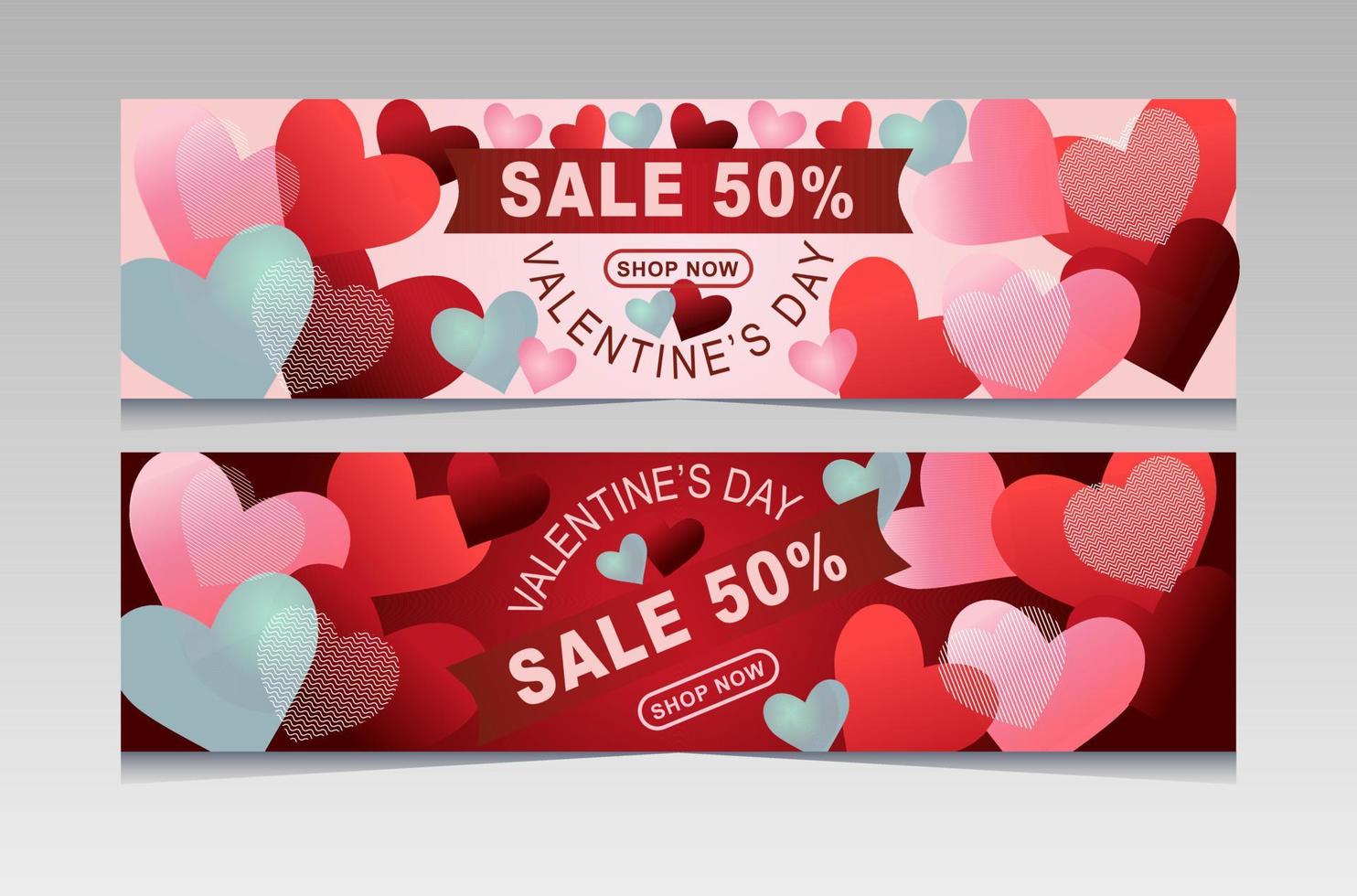 Valentine's Day Sale 50 off Poster or banner with many sweet hearts and on red background vector