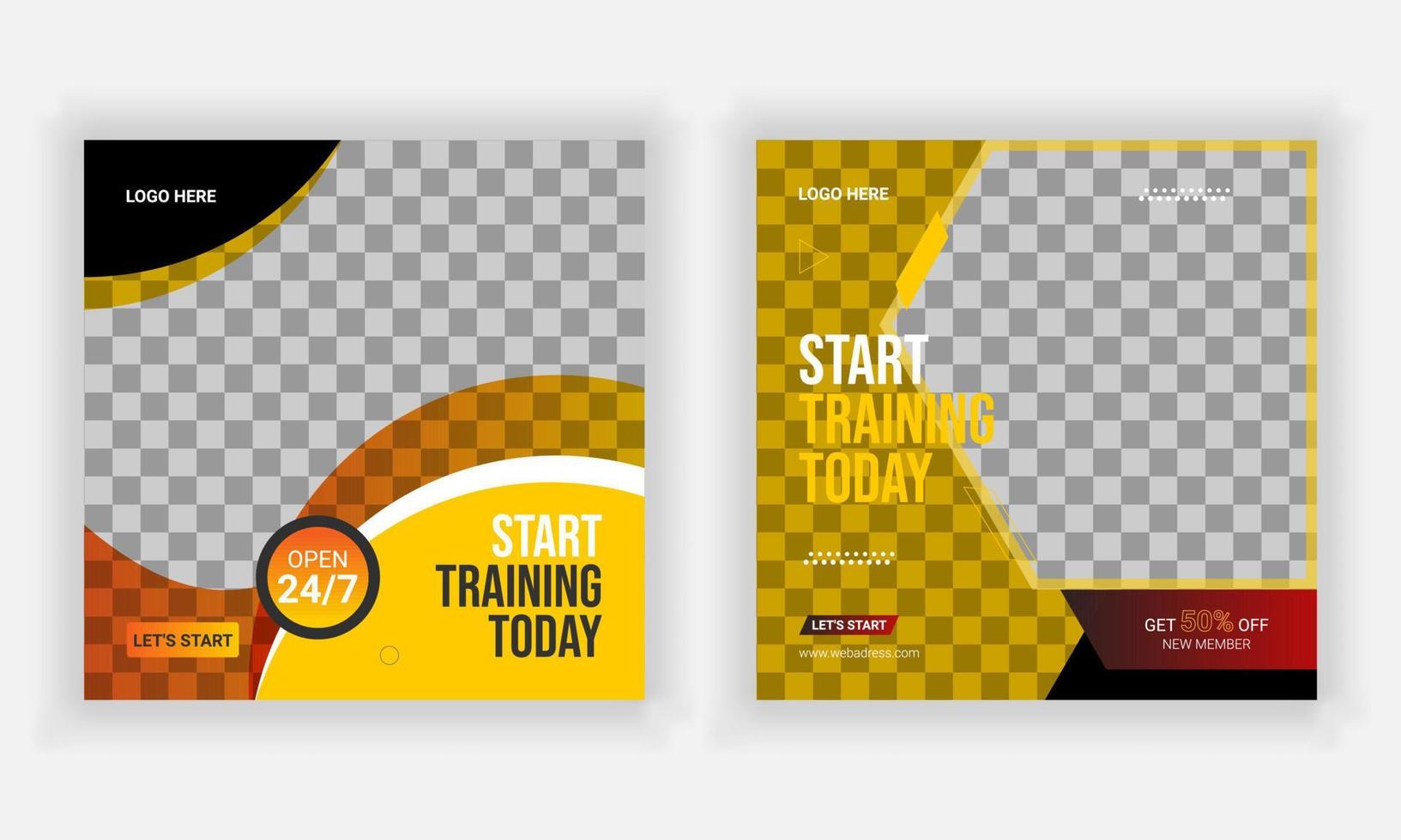 modern creative social media post and web template bundle for gym and fitness. vector