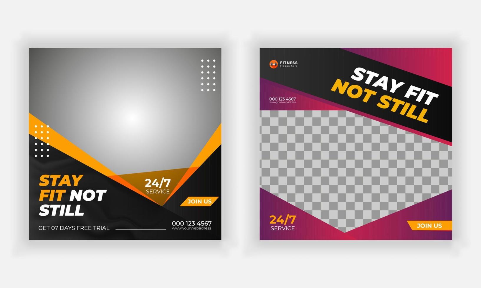modern creative social media post and web template bundle for gym and fitness. vector
