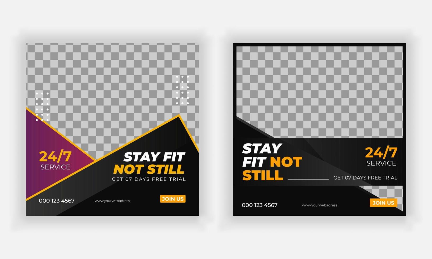 modern creative social media post and web template bundle for gym and fitness. vector