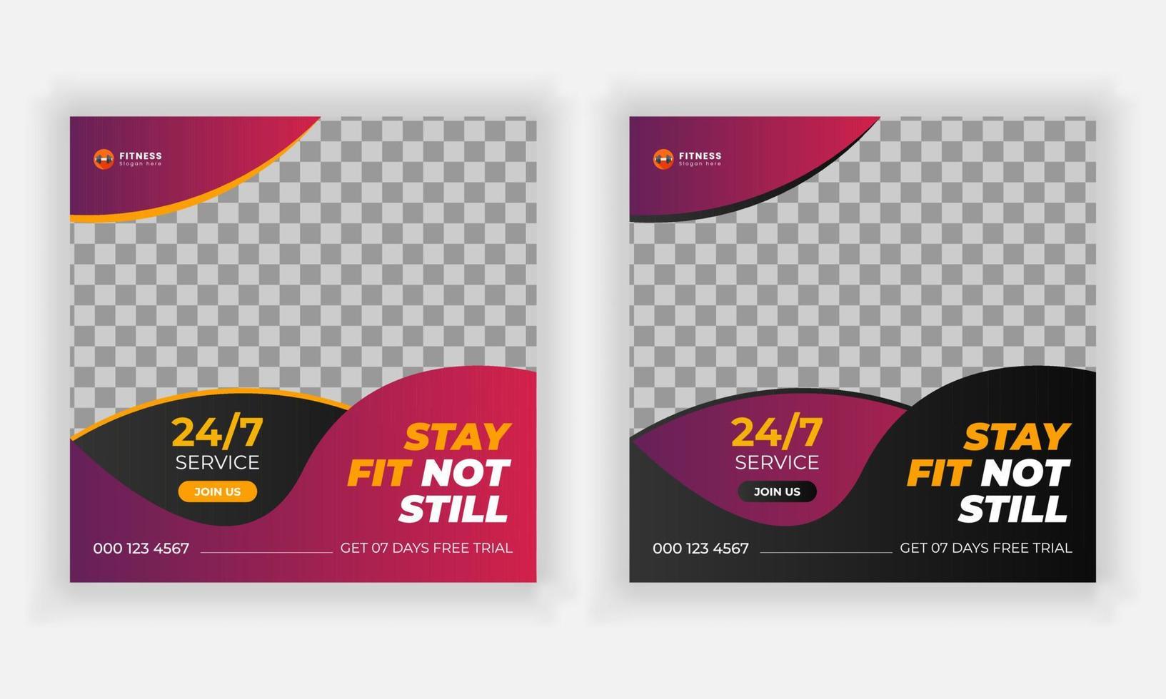 modern creative social media post and web template bundle for gym and fitness. vector