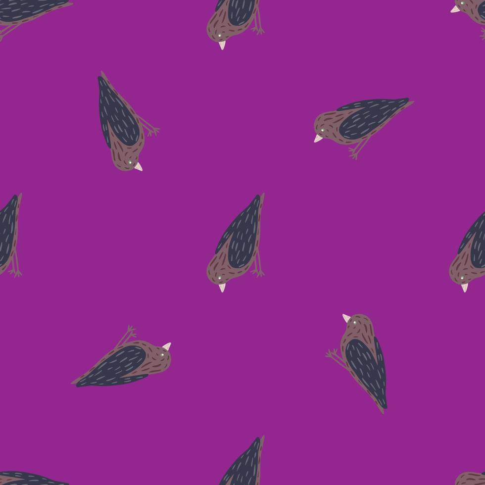 Minimalistic style seamless pattern with dark grey colored birds silhouettes. Purple background. vector