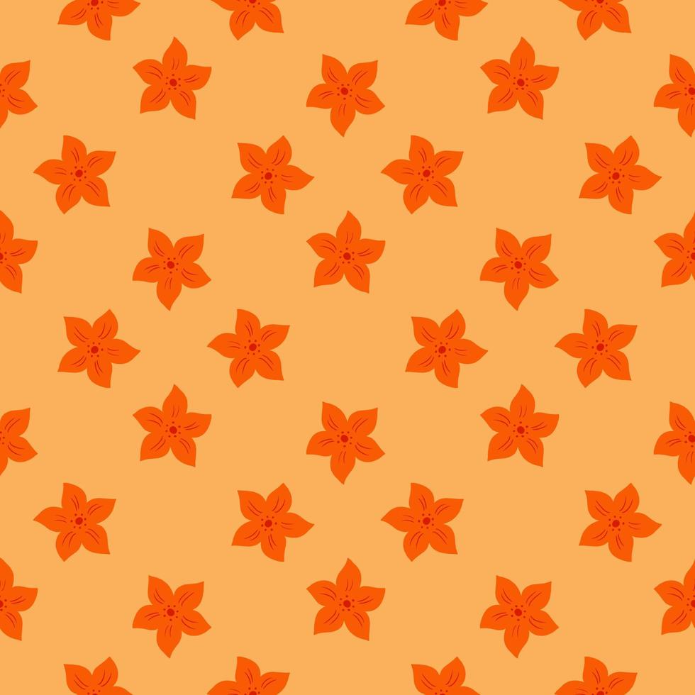 Creative abstract seamless pattern with bright orange tropical flowers ornament. Pastel background. vector
